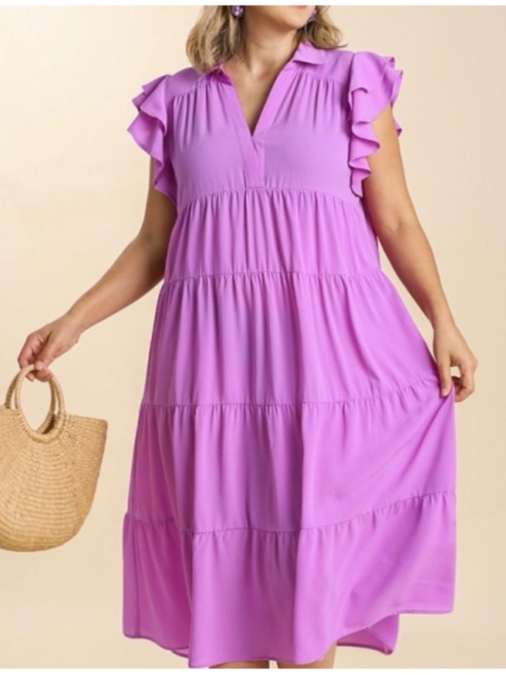 Umgee Lavender Tiered Ruffle A Line Midi Dress